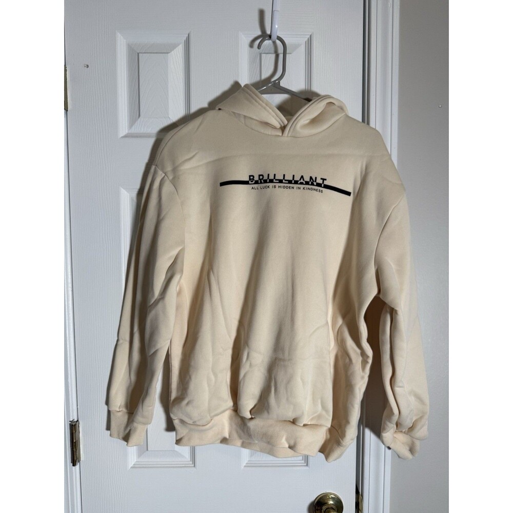 SHEIN Kids Cream Hoodie Sweatshirt “Brilliant” Graphic Size 14Y New